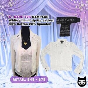 RARE y2k Cyber RAMPAGE White / silver zip-Up Track Jacket Cotton + Spandex